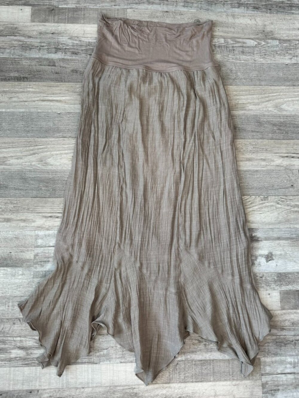 Apt. 9 tan/grey yoga waist flutter hem lined skirt fairycore romantic XL F40